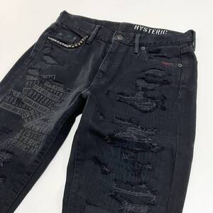 HYSTERIC GLAMOUR クラッシュ クラスト加工 スタッズ スキニー デニムパンツ 黒 レディース W26 ヒステリックグラマー archive 4090438