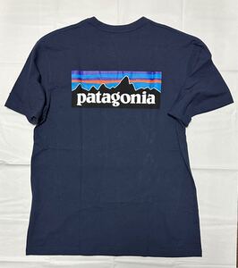 patagonia Tシャツ サイズM ネイビー パタゴニア 半袖 丸首 背中ロゴ 背中文字　