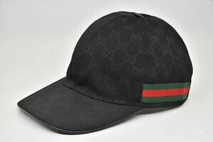 グッチ GUCCI GGキャンバス キャップ 帽子 XLサイズ コットン ブラック ウェブライン 200035【正規品】