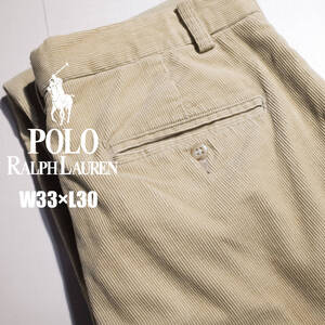 W33×L30 / 90s POLO by RALPH LAUREN ポロ ラルフローレン 細畝 コーデュロイパンツ ハモンド ツータック ワイド ストレート ベージュ