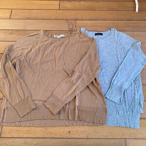 ZARA ニット　サイズMとL ブラウン　グレー　2枚セット　 長袖