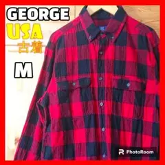 usa古着 GEORGE ネルシャツ BD チェック レッド ブラック M