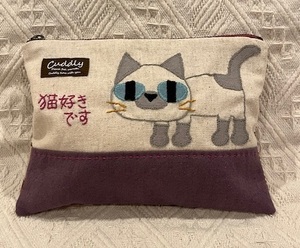 おてんばニャーコ(ネコ)87　ぺったんこポーチ　ハンドメイド　