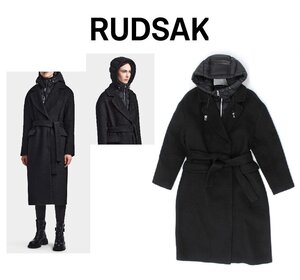 25万新品本物限定品◆RUDSAK◆L◆レイヤード風着脱ダウンフーディ―付きウールブレンドコート【ルドサック】 1円