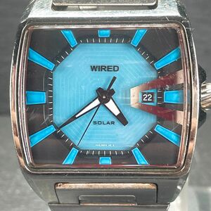 SEIKO セイコー WIRED ワイアード V145-0CK0 腕時計 アナログ ソーラー 3針 カレンダー ブルー文字盤 スクエア メタルバンド シルバー