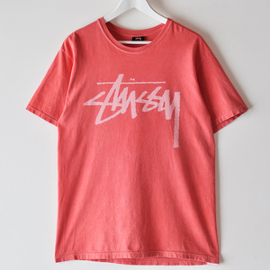 美品 STUSSY ステューシー ビッグロゴプリント Tシャツ バーミリオンレッド サイズM メキシコ製 / オールド USA アメカジ ピンク オレンジ