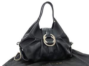 1円 ■美品■ BVLGARI ブルガリ チャンドラ レザー トートバッグ ショルダーバッグ 肩掛けかばん レディース ブラック系 FF1880