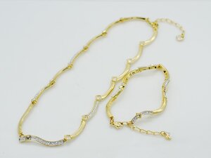 ■【YS-1】 Swarovski スワロフスキー ■ クリスタル ネックレス ブレスレット セット ■ ゴールド系 × クリア系 【同梱可能商品】■C