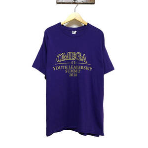 【980円スタート】 USA 古着 半袖 Tシャツ ギルダン オメガ OMEGA プリント 紫色 メンズXL 大きいサイズ 古着卸 BA0319