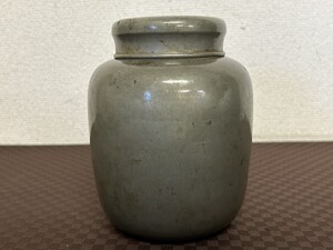 旧家蔵出し A3 御錫屋天下一美作守 造 在銘 古錫 煎茶道具 茶心壺 茶壺 茶筒 茶入 金属工芸品 唐物 骨董品 古玩 高さ約15㎝ 約809g 茶道具