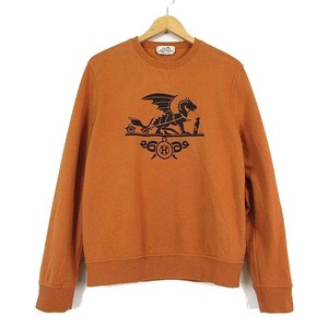 エルメス HERMES 2019AW スウエット トレーナー ドラゴン ラムレザー 羊革 パッチ L テラコッタ ブラウン 黒 国内正規品 メンズ