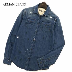 ARMANI JEANS アルマーニ ジーンズ 通年 ペンキ＆ダメージ加工★ 長袖 デニム ウエスタン シャツ Sz.XXS　メンズ　C3T07417_8#C