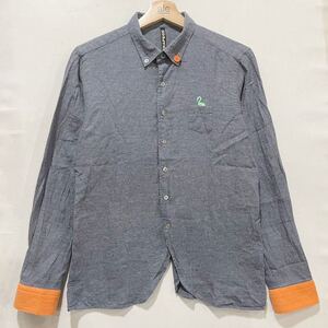 FRAPBOIS (フラボア) 切り替え ボタン ダウン シャツ (2) NAVY ORANGE | Mens メンズ ネイビー オレンジ パイル M 鳥