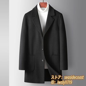 16万 超美品 ウールコート*ビジネスコート メンズコート 新品 ロングコート 高級 セレブ*WOOL 紳士スーツ 秋冬 ジャケット 上品 黒色 2XL