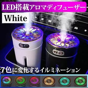 LEDイルミネーション　加湿器 アロマディフューザー 充電式 ホワイト　車用　卓上　車載　7色　ミスト　超音波式　アロマ対応　コンパクト