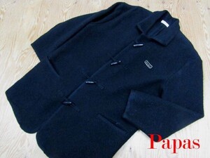 ★パパス Papas★メンズ ダッフルデザイン ウールコート ブラック★R61103001B