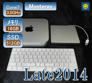 i7 Apple Mac mini A1347 メモリ16/SSD512/macOS Monterey/intel iris Graphics/Late 2014/USB-SD A1270/MagicKeyboard A1644付属 最上位