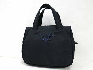 ◆超美品◆PRADA プラダ◆ビーズロゴ◆ナイロン◆ハンド バッグ◆ネイビー シルバー金具◆イタリア製◆腕掛け◆A5538