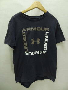 全国送料無料 アンダーアーマー UNDER ARMOUR 子供服キッズ男&女の子 黒色 半袖 ロゴプリント Tシャツ 150(YLG)