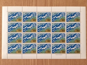 昔ばなしシリーズ 第2集 つる女房 つる 1シート(20面) 20円 切手 未使用 1974年