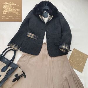 ◆大きいサイズ◆新品タグ付◆バーバリー◆BURBERRY 40/11号/L ラビットファー2way☆カシミヤウールリバーコート 定価168,000円ギフトにも!