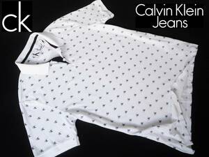 新品★カルバンクライン★モノグラム ホワイト&ブラック ポロシャツ★カノコ シグネチャー 白&黒 XL★CALVIN KLEIN☆691