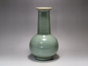 青釉 貫入 瓶 時代唐物 高さ約21.6cm / 宋元時代 花瓶 飾瓶 花插 花器 唐物 人間国宝 李朝 高麗 古玩 古董