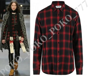 即決 現セリーヌ デザイナー エディ期 名作 13AW復刻モデル 17SS サンローラン パリ SAINT LAURENT 長袖 オンブレ チェック シャツ 