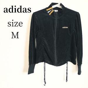 adidas パーカー　レア　ヘソ出し　アディダス　ベロア　トラックジャケット黒　ブラック　フードなし