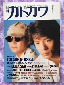 美品 月刊カドカワ CHAGE&ASKA LUNASEA 永瀬正敏 村上龍 岩井俊二 小沢健二 みうらじゅん globe 奥田民生 1996年6月号