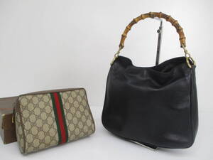 2412604-018 GUCCI グッチ オールドグッチ シェリーライン ポーチ/バンブー ハンドバッグ 計2点