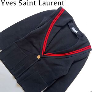 【送料無料】Yves Saint Laurent イブサンローラン　セーラー型　カーディガン　ニット　レディース　金ボタン　ロゴ　YSL ショール　M