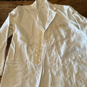 フランス製・ＺＵＣＣａ・ズッカフランスのおしゃれなホワイトコットンのテーラードワークカバーオール ジャケット 