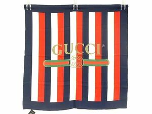 1円 ■美品■ GUCCI グッチ シェリーライン インターロッキングG シルク100% 大判 スカーフ ストール ショール ネイビー系 AY4101