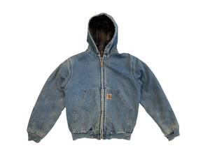 【 KIDS 】 USA製 90s CARHARTT ACTIVE JACKET キッズ カーハート アクティブ ジャケット パーカー デニム ビンテージ USA ブランケット