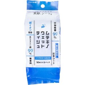 iiもの本舗 なんでもふける無敵シート ムテキノウェットティシュ 除菌 ノンアルコール 無香料 厚手シート 10枚 3個入り X16パック