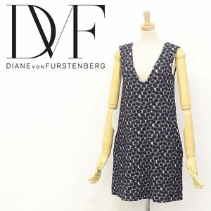 ◆Diane von Furstenberg/ダイアンフォン ファステンバーグ ストレッチ 総柄 ラメ混 バックシャン ニット ノースリーブ ミニ ワンピース 2