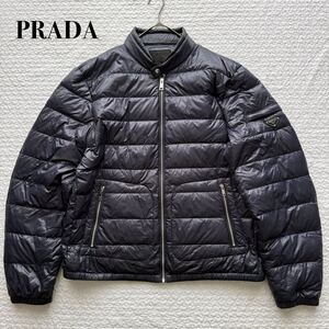 美品■58 XXL プラダ PRADA ダウンジャケット ブルゾン アウター 三角ロゴ プレート ブラック メンズ ネイビー