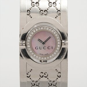 ■ 1円 ～ 中古品 参定25.3万■ グッチ GUCCI ■ トワール YA112514 34P ダイヤ ■ 112 レディース バングルウォッチ ピンク シェル 文字盤