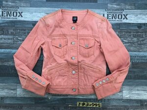 GAP ギャップ レディース ノーカラー デニムジャケット 小さいサイズ XXS コーラルオレンジ