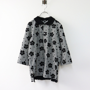 2019AW トリコ コムデギャルソン tricot COMME des GARCONS フロッキーフラワープリンチ 丸襟ストレッチブラウス M/白黒【2400014200058】