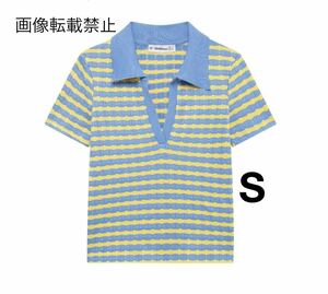 vintage ヴィンテージ レトロ マルチボーダー ポロ襟 半袖 ニット トップス Sサイズ レディース★ZARA 好きな方に★2024 早秋新作 新品★