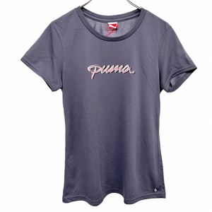 プーマ PUMA Tシャツ ロゴ 英字 文字 プリント 半袖 ショートスリーブ 丸首 カットソー ポリ100% M ネイビー 紺×ピンク レディース