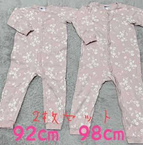 H&M ロンパース 92cm 98cm 2枚セット ピンク カバーオール