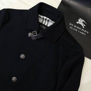 極美品 極レア BURBERRY BLACK LABEL ショートマリンジャケットコート 羊毛 ホースマーク 銀ボタン ノバチェック 濃紺 Lサイズ#2887