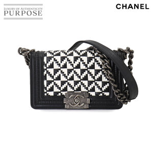 シャネル CHANEL ボーイシャネル スモール チェーン ショルダー バッグ レザー ブラック ホワイト A67085 シルバー 金具 90255224