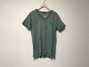 本物リプレイREPLAYコットンプリントスラブVネック半袖TシャツメンズサーフアメカジミリタリーストリートスケーターゴルフドレスSグレー