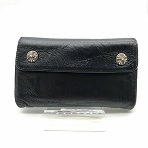 1円 CHROME HEARTS クロムハーツ ウェーブ ウォレット 長財布 レザー ブラック k1741