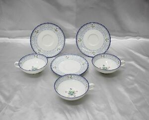 ☆実使用無し 展示のみ Noritake ノリタケ ORANGERIE オランジュリー ティーカップ&ソーサー ホワイト ブルー系 ３客セット☆80size☆