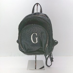 ◇ Guess ゲス 総柄 ジャガード柄 ロック系 メタルロゴ ミニリュック ブラック シルバー レディース E 1405140036763